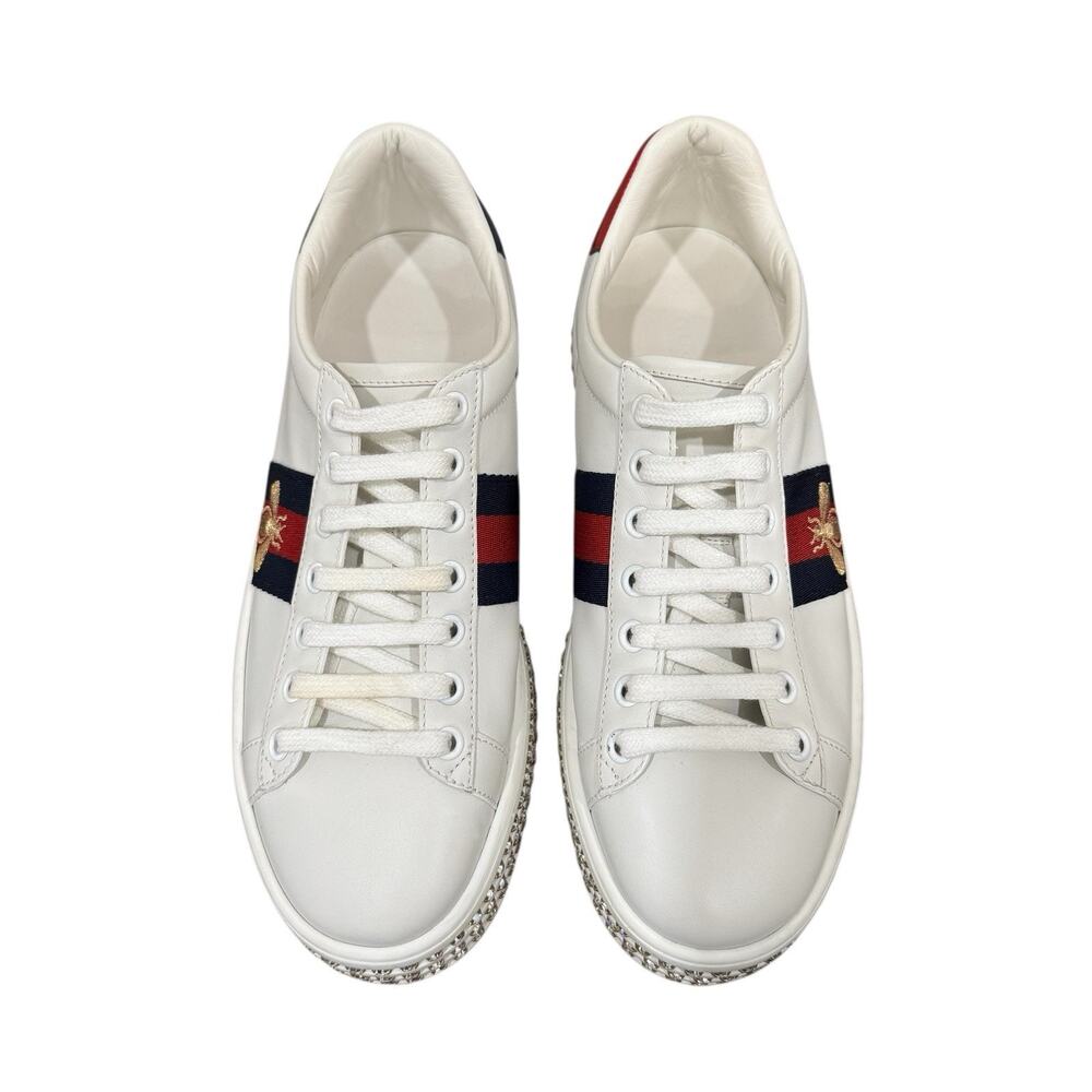 Gucci Ace Platform Sneakers Crystal Embellished Leather Size 37 - Picture 2 of 16